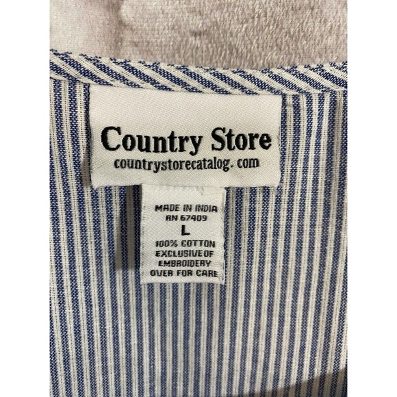 Country Store Catalog Embroidered Striped Poplin Dress Large Cotton Pockets 9876 - Picture 6 of 6